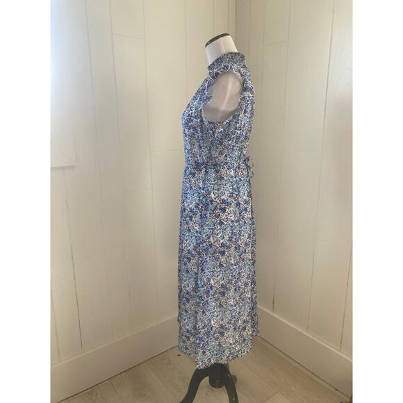 Nina Leonard Blue Floral Chiffon Midi Dress, Size M - Picture 2 of 6